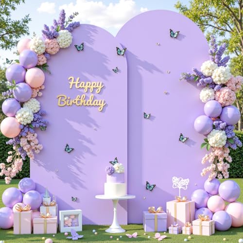 Image of Pink Purple Arch Cover 2 Set-7.2 and 6ft Arch Backdrop Cover Spandex Fitted Baby Shower Arch Stand Covers for Girls Birthday Party Wedding Bridal Shower Banquet Photo Arch Covers Stretchy Backdrop