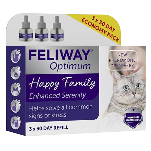 FELIWAY Optimum 3x30 Day Cat Calming Odourless Refills for Pheromone Diffuser 3x48ml Value Pack - Helps Solve Signs of Stress in Cats & Kittens Veterinary Recommended Drug-free Clinically Proven