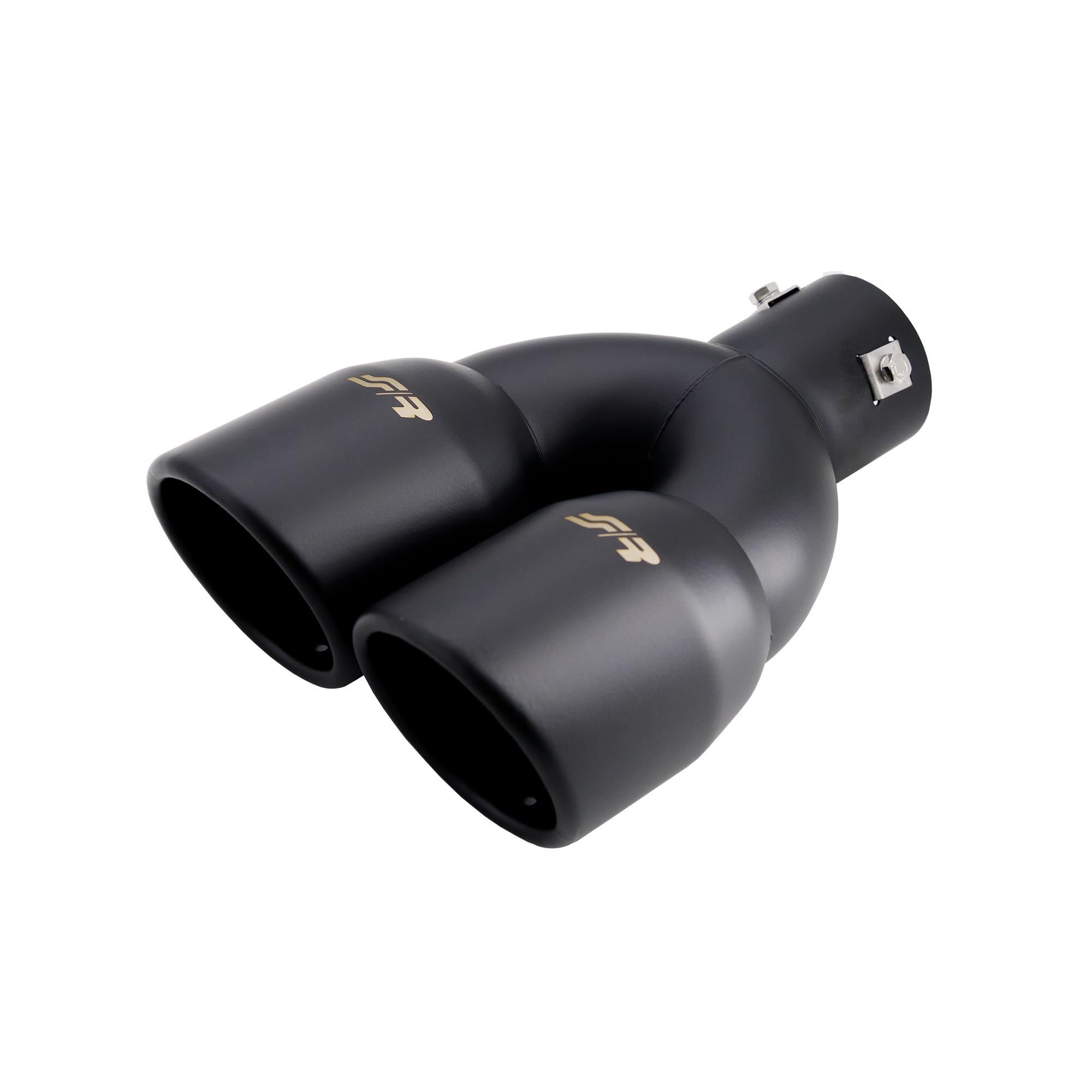 Simoni Racing TRX/59N Terminale di Scarico Universale in Acciaio Inox Nero Opaco, Doppia Uscita Rotonda 90 mm Taglio Dritto, Ingresso 63 mm, Larghezza 185 mm, Lunghezza 240 mm, con Bulloni