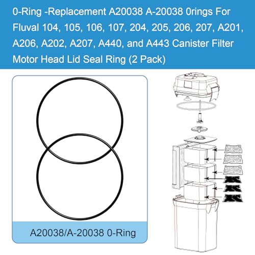 Image of O-Ring A20038 A-20038 Replacement for Fluval 104, 105, 106, 107, 204, 205, 206, 207 Motor Head Lid Seal Ring (2 Pack)