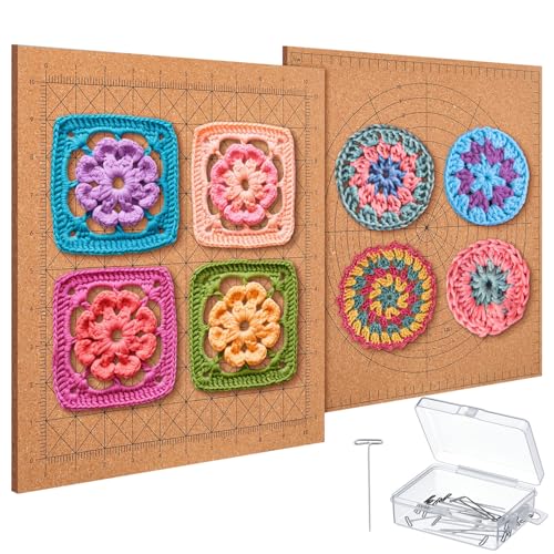 Briwooody 11.8 Crochet Blocking Board Double Sided Eco Friendly with Grids and Guides for Precision Shapes and Sizes with 20 T-Shape Pins Large Handcrafted Mat