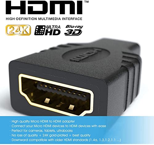 Image of ikis - Micro HDMI Adapter, HDMI Female (Type-A) to Micro HDMI Male (Type-D) for Raspberry pi 4 Gold Plated Connector Converter Adapter (Not Micro-USB)