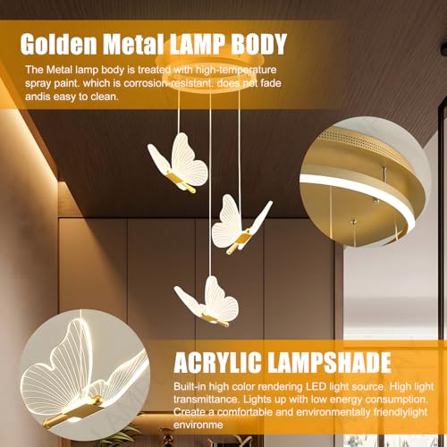 Lámpara de araña LED con mariposas de diseño sofisticado y oro 6