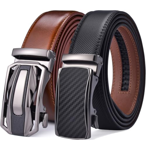 Image of Beltox Men Leather Belt w Slide Ratchet Interchangeable Buckle
