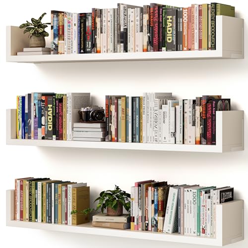 VMROF Wall Bookshelf, Set of 3, 36 Inches U Shaped Wall Shelves, Long Deep Floating Shelves, Large...