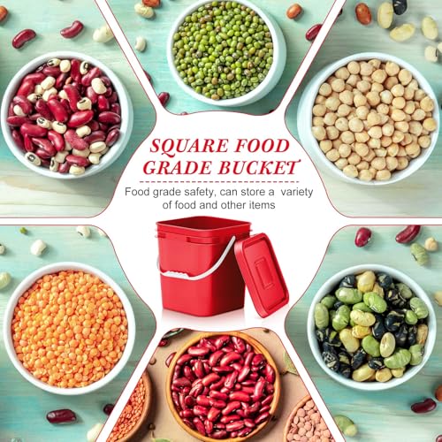 Image of Mumufy 5 Pcs 3.5 Gallon Square Food Grade Bucket with Lid Square Bucket Pail Plastic Handles for Long Term Food Storage, Camping, Fishing, Home Organization Easy Stack and Store (Red)