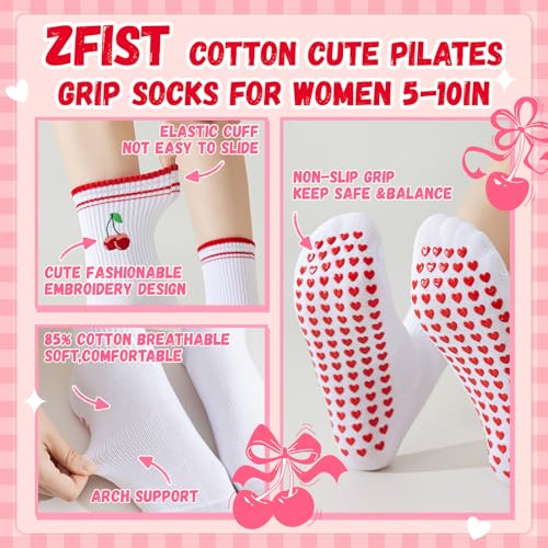 ZFiSt Pilates Socks with Grips for Women,4Pairs Ruffle Yoga Sock Cute Cotton Grippy Socks for Barre Workout Non Slip 5-10in2