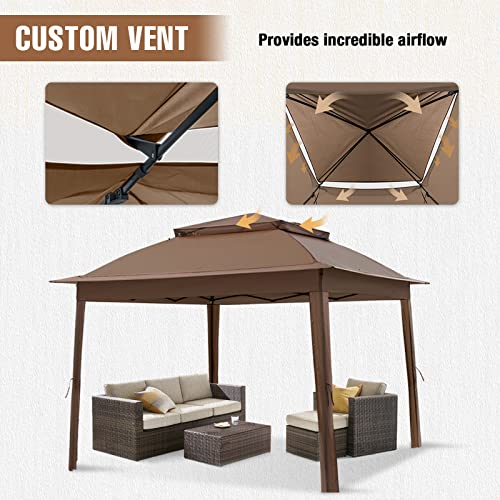INTER HUT 11x11 Pop Up Gazebo Tent with Mesh Netting, Instant Outdoor Canopy with UPF 50+ UV Protection, Water Resistant, Brown by INTER HUT - Image 5