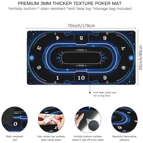 AQQA 70x35 Inch Poker Table Mat, Texas Hold'em Table Top for 8-10 Players - image 2
