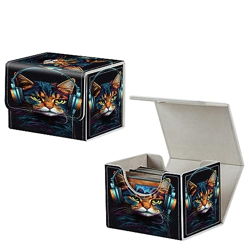 Dikoer Card Deck Box, MTG Commander Deck Box for Trading Cards, 100+ Sleeved Cards with PU Leather Magnetic Card Storage Box for TCG CCG Magic Cards - Cat