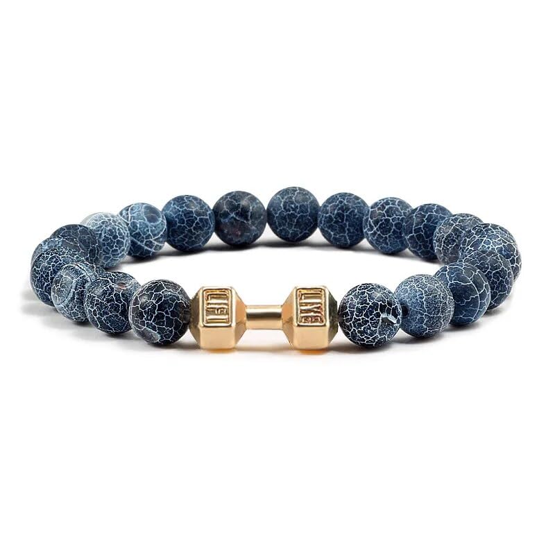 EDMIRIA Gym Bracelets for Men Women - 8mm Bracelet Natural Stone, Stretch Bead Women- Alloy Dumbbell Bracelet, Beaded Jewelry Elastic Blessings (Blue Weathered Agate-Gold) (B0D21Q2D5F) Amazon Price History, Amazon Price Tracker