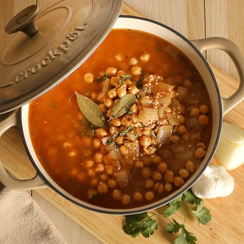 Image of Crock-Pot Artisan 5-Quart Enameled Cast Iron Dutch Oven Pot with Lid, Round, Gradient Taupe, Oven Safe Cookware