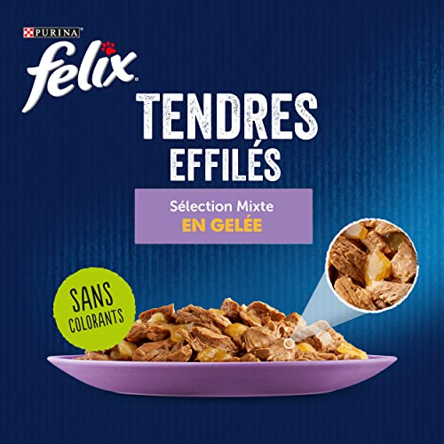 FELIX | Tendres Effilés | Chat Adulte | En Gelée | Alimentation complète | Sélection Mixte : au Bœuf, Poulet, Thon et Saumon | Sachets Fraîcheurs | Lot de 4 (24x85g) – Image 4