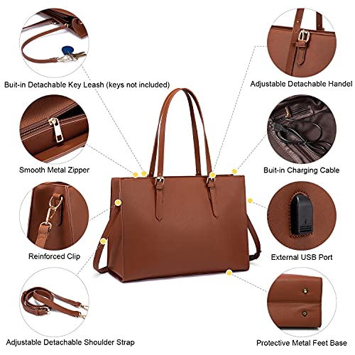 LOVEVOOK Laptop Bag for Women, Fashion Computer Tote Bag Large Capacity Handbag, Leather Shoulder Bag Purse Set… - Image 4