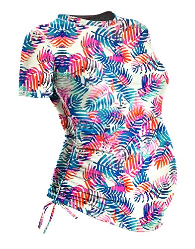 Oceanlily UV Protection 50 UPF Short Sleeve Maternity Ruched Swim Shirt - Women's Swimsuit Coverup - Rash Guard S/Sleeve LF Multi XL