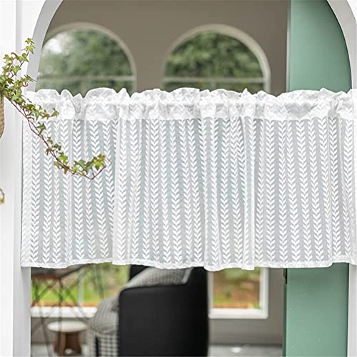 Cortina corta de encaje para ventanas pequeñas, panel traslúcido blanco de 150x60 3