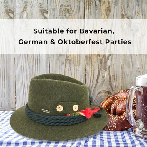 Image of German Hat | 100% Wool Hats for Men & Women - Bavarian Tirol Alps Wool Hat with Feather & Sweat Band | Fedora