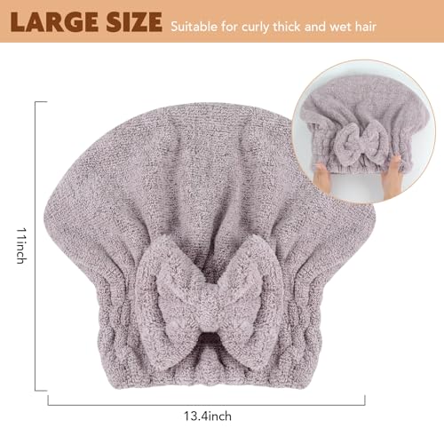 Sunland 2 Stück Mikrofaser Haarhandtücher Super saugfähig Haarturban Schnelltrocknend Haartuchwickel Anti Frizz Kopfhandtuch für Damen & Mädchen Lila