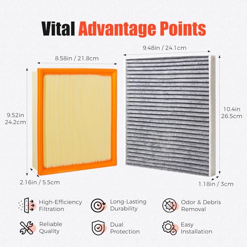 Image of Engine & Cabin Air Filter Set Compatible with Jeep Grand Cherokee 2011-2021 Dodge Durango 2011-2021 - Replaces CA10755 CF11183 Car Accessories