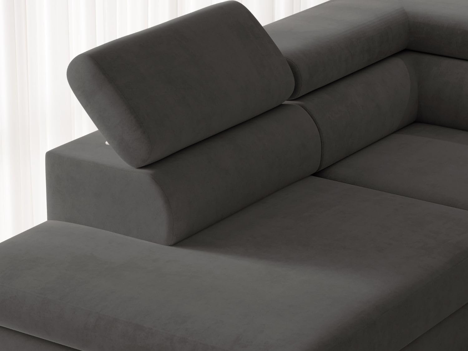 GRAINGOLD Argon U Ecksofa mit Schlaffunktion & Bettkasten 322x190 cm, U-Form Sofa mit Stauraum, Schlafcouch für Wohnzimmer, Velvet-Stoff, 5-Sitzer Wohnlandschaft, Modernes Design (Castel, Dunkelgrau)