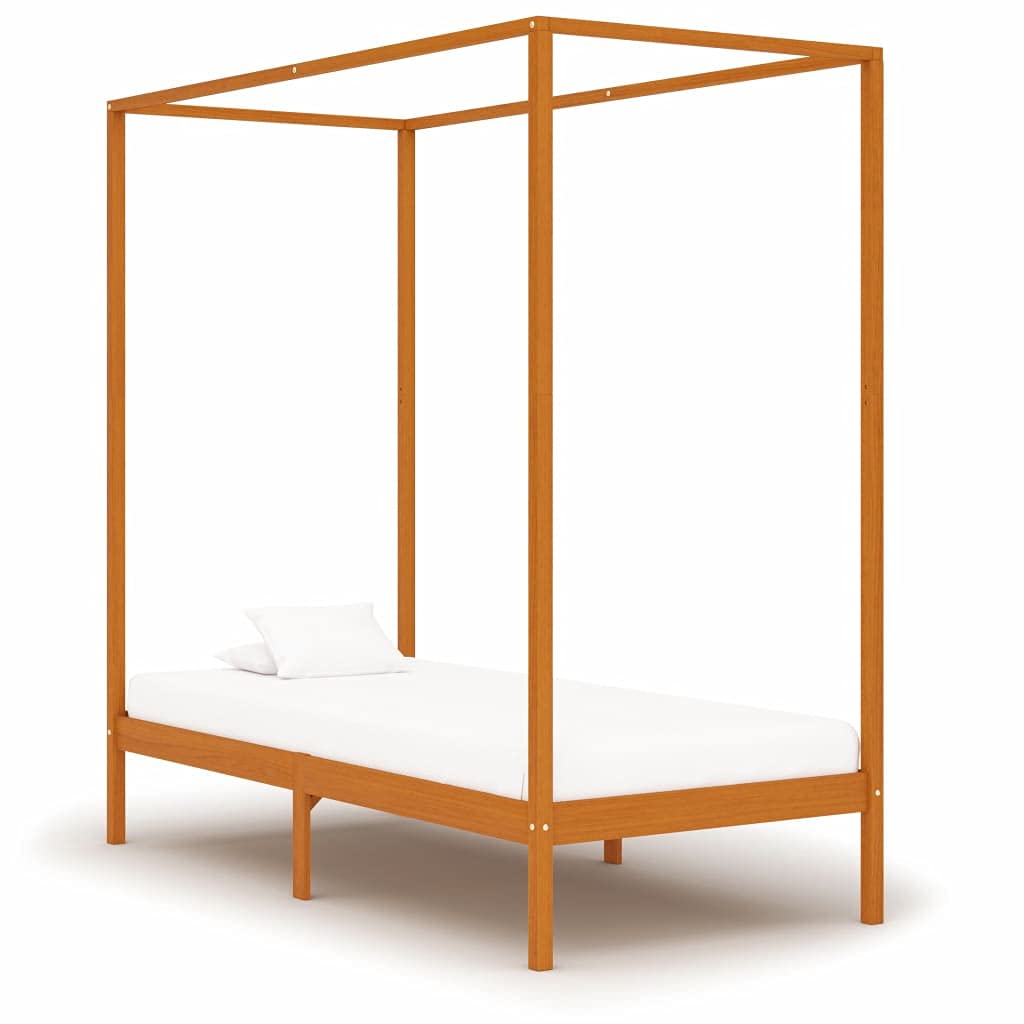 Tidyard Cadre de lit à baldaquin Marron Miel Pin Massif 100x200 cm, Cadre de Lit à Plateforme Assemblage Facile pour Chambre à Coucher Enfants ou Adultes
