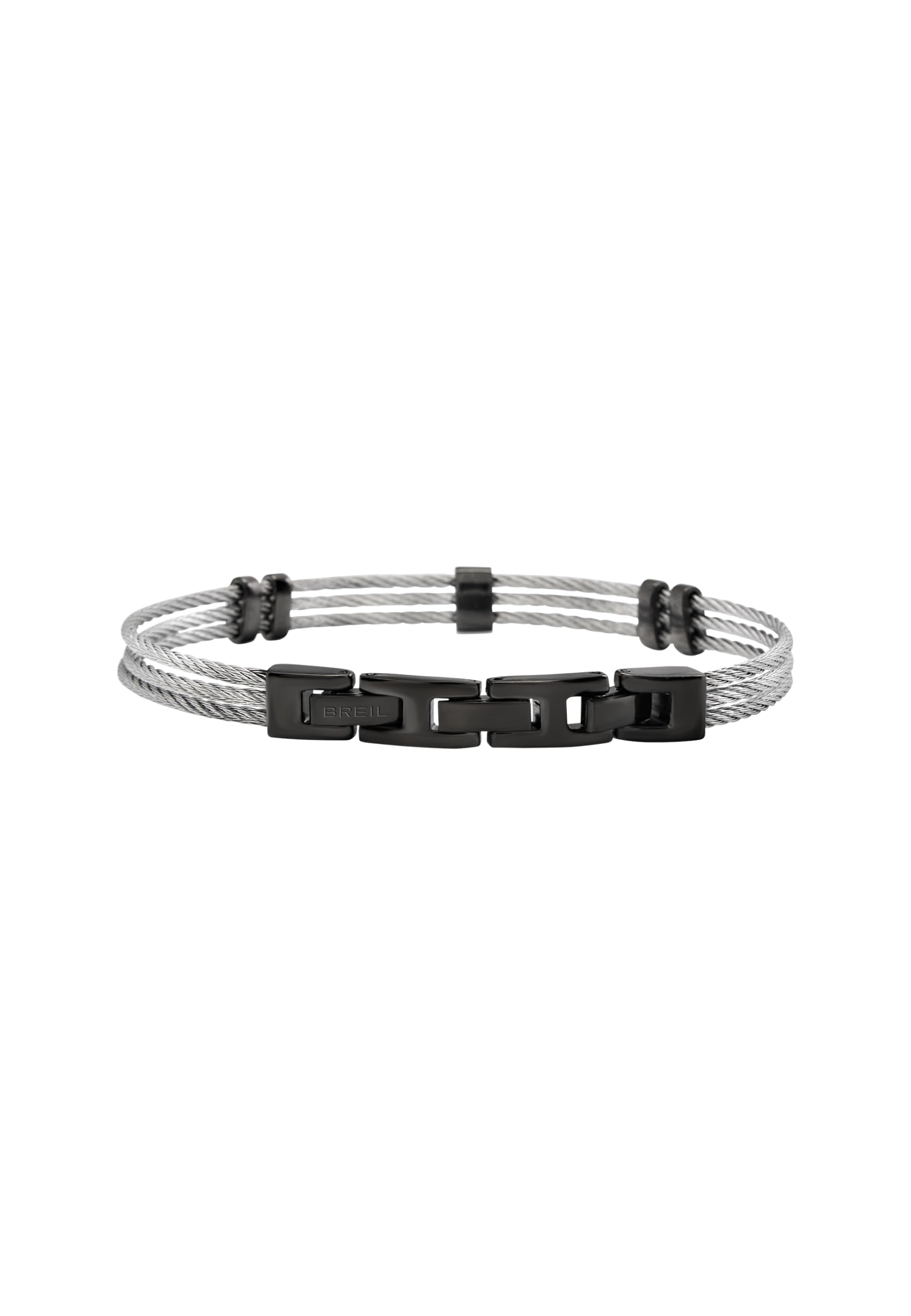 Breil, Collezione Loop, Triplo Bracciale Uomo in Acciaio con Cubic Zirconia Neri, Chiusura a Gioielleria, Lunghezza Regolabile