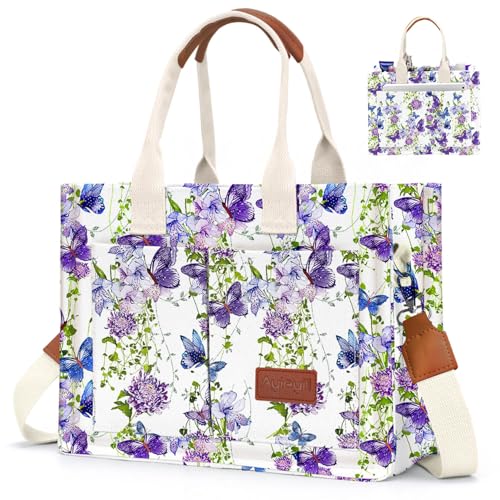 Image of Canvas Tote Bag for Women with Pockets Crossbody Bag Tote Shoulder Handbags Casual Work Bags Everything Tote Bag