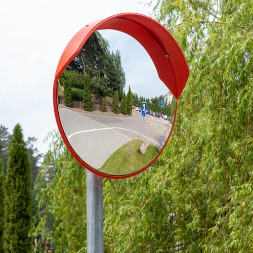 24 Inch Convex Mirror with Adjustable Fixing Bracket, Wide Angle Outdoor Indoor Traffic Safety Mirror for Garage Parking Assist, Driveway, Warehouse, Store, Blind Spot Security Corner Mirrors