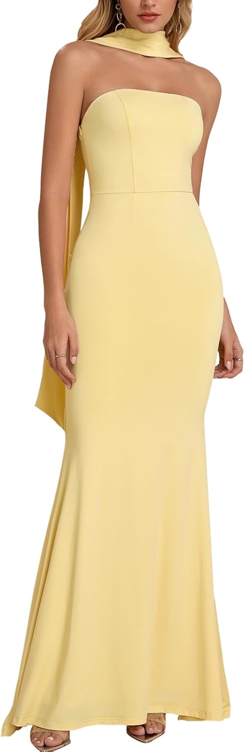 Auraxe 2026 Women's Bodycon Formal Maxi Dresses Elegant Tube Summer Wedding Guest Cocktail Party Dress with Scarf