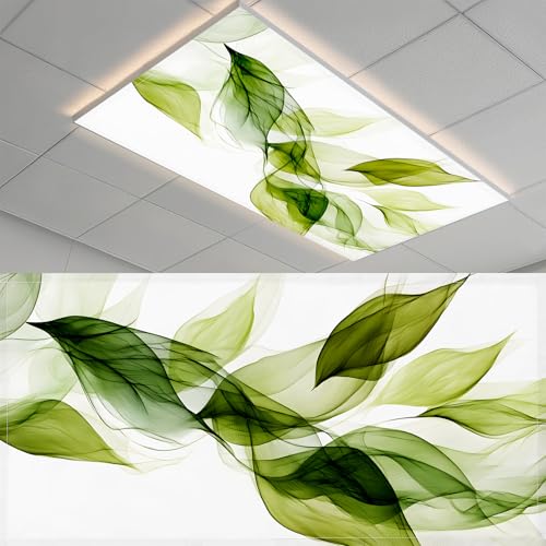 2 Pack Fluorescent Light Covers- 4 x 2 Feet Magnetic Ceiling Light Cover Room Supplies (Green Leaves)