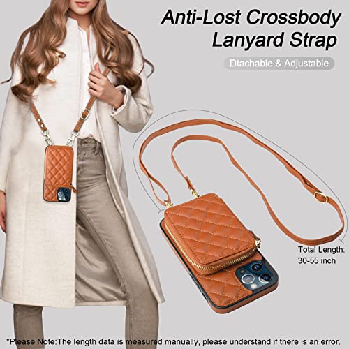Bocasal Crossbody Wallet Case For Iphone 13 Pro, Rfid Blocking Pu Leather Zipper Handbag Purse Flip Cover, Kickstand Folio Case With Card Slots Holder Wrist Strap Lanyard 5G 6.1 Inch (Brown) #TOP5
