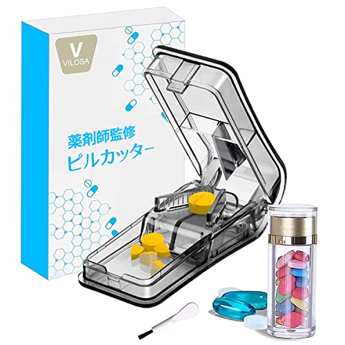 Coupe-pilules | Meilleur coupe-pilules pour petits ou grands pilules | Design aux États-Unis | Coupe les vitamines | Séparateur de pilules avec boîte à pilules en acrylique cristal Cover