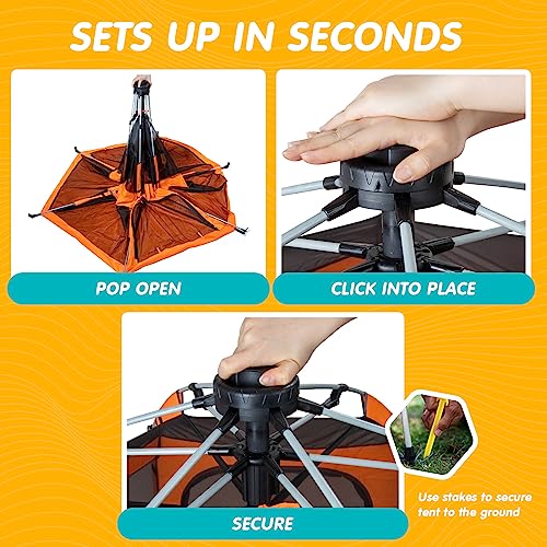 Image of Premium Pop Up Baby Playpen - Portable, Lightweight, Pop Up Pack and P Lay Toddler P Lay Yard w /Canopy and Travel Bag - Orange