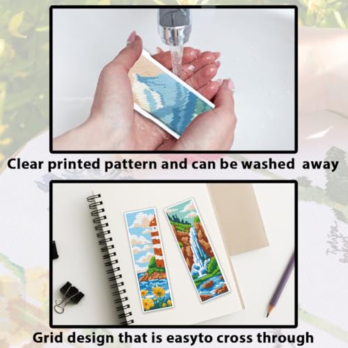 Image of ACRNIGHEET 6pcs Cross Stitch Bookmark Kits, Landscape DIY Cross Stitch Bookmarks, Embroidery Bookmark Cross Stitch Kits with Scenery Pattern, Stamped Cross Stitch Kit Bookmark for Beginners Adults