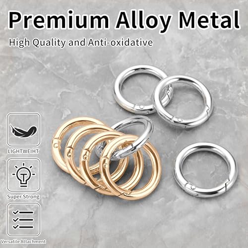 Image of Gkeygo Key Ring Clip, 4 /5 Inch Keychain Rings, 8 Pack Round Carabiner Clip for Keys, Buckle, Bags, Purses - Key Chain Hooks Replacement Keychains Lanyard DIY Crafts - Gold, Silver