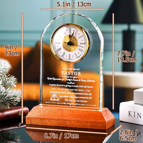 Image of Ornalrist Pastor Appreciation Gifts for Men Women Glass Clock for Best Pastor with Wooden LED Light Base Religious Thank You Keepsake for Pastors on Christmas Retirement Birthday Home Office Decor
