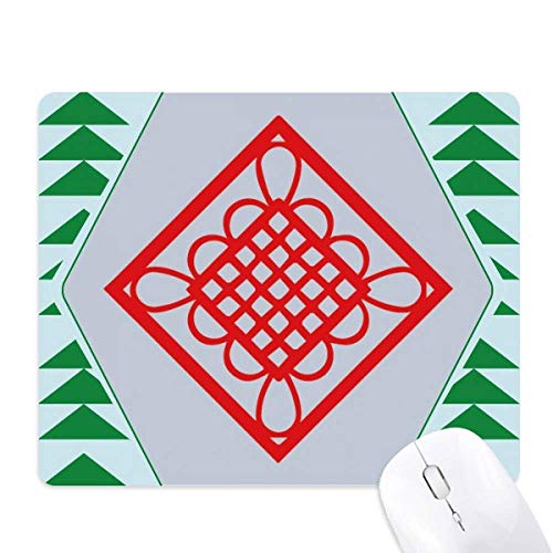 Tapis de souris nœud chinois rouge et pin vert en caoutchouc antidérapant pour bureau