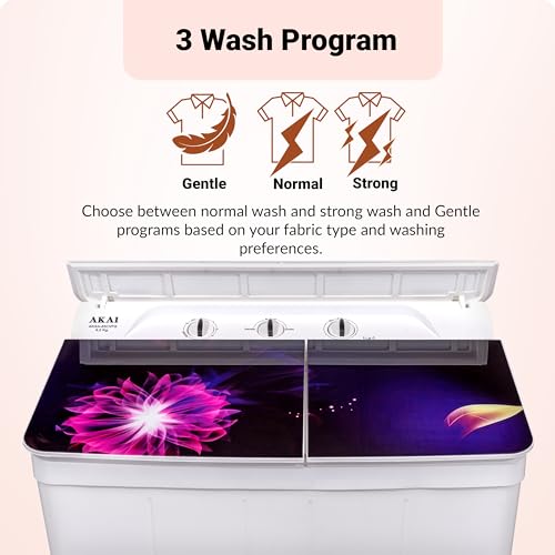 Image of Akai 8.5 Kg, 5 Star, Semi Automatic Top Loading Washing Machine (AKSA-85DVFG) Black Voielt flower Glass with Black base full glass