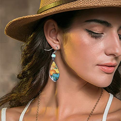 BG&WLing Turquoise Earrings for Women 925 Silver Teardrop Dangle Drop Earring Western Native Vintage Bohemian Earrings Fashion Jewelry2
