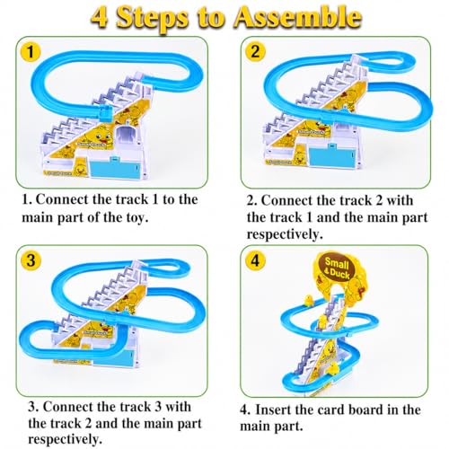 Image of KmCho Duck Track Toy for Kids, Automatic Stair Climbing Duck Set with Flashing LED Lights & Music, Cartoon Duck Escalator Race Track Toy, Educational Battery Operated Toy for Boys & Girls