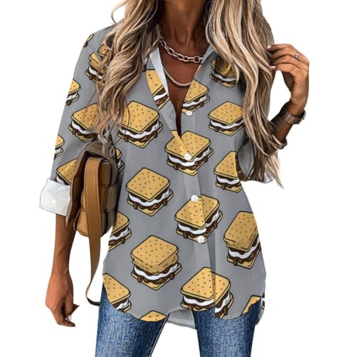 Women's Casual Blouse Asymmetrical Hem Flowy Fit Lightweight Classic Chocolate Smores Pattern for Office 2XL