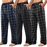 Wenouy 3 Pack Mens Pajama Pants Microfleece Plaid Pajama Bottoms Sleepwear PJ Sleep & Lounge Pants with Pockets & Drawstring Large, Gray, Gray, Navy Blue Buffalo Plaid Set