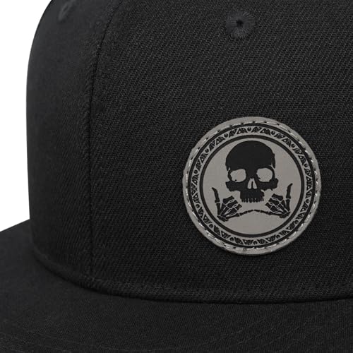 Image of Flat Brim Hats for Men - Gothic Style Skull Hat Leather Pattern - Hip-Hop Snapback Hat Skeleton Hats for Men