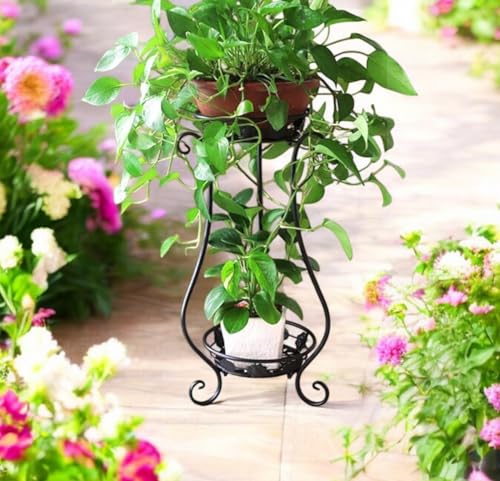 Image of Kundi Indoor Outdoor Wrought Iron Plant Stand, Tall Metal Iron Plant Stand, Flower Stand, Flower Pot Stand