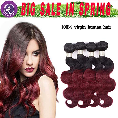 Finest Remy Big Sales Ombre Brazilian Hair Body Wave 4 Bundles Two Tone Virgin Human Hair Extensions Body wave Total 280g(16161616,1B/BUG)