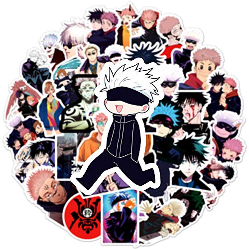 Lot de 50 autocollants Jujutsu Kaisen anime pour ordinateur portable, pare-chocs, planche à roulettes, bouteilles d'eau, ordinateur, téléphone, pack d'autocollants anime pour enfants/adolescents.