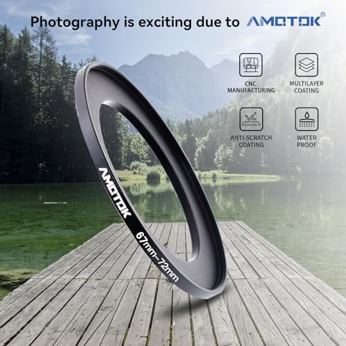 67 mm Objektiv auf 72 mm Kameraobjektiv-Adapter, 67 mm auf 72 mm Filter-Step-Up-Ring-Adapterring, kompatibel mit Allen 72 mm Filter-Zubehör