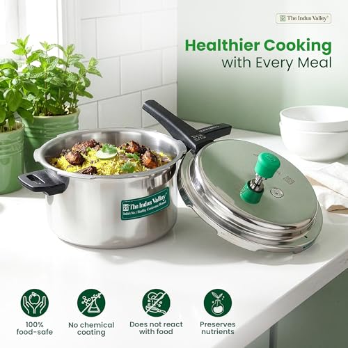 Image of The Indus Valley Triply Stainless Steel 3 litre Pressure Cooker Outer Lid | Induction Friendly | ISI-Certified, Nonstick 3-Layer Body, 100% Pure & Toxin-Free, 5 Years Warranty