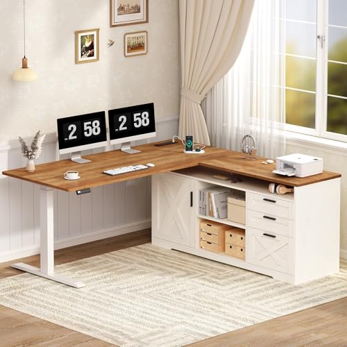 Farmhouse L-Shaped Adjustable Electric Standing Desk