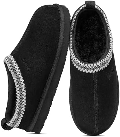 FITORY Women's Suede Slipper, Flat Slip On House Shoes with Faux Fur Lining Indoor Outdoor Short Mini Boots